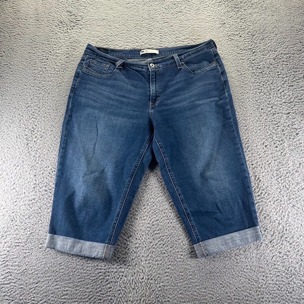 Levi's Shorts Womens 16 Blue Cotton Denim Bermuda Travel Workwear Faded Stretch